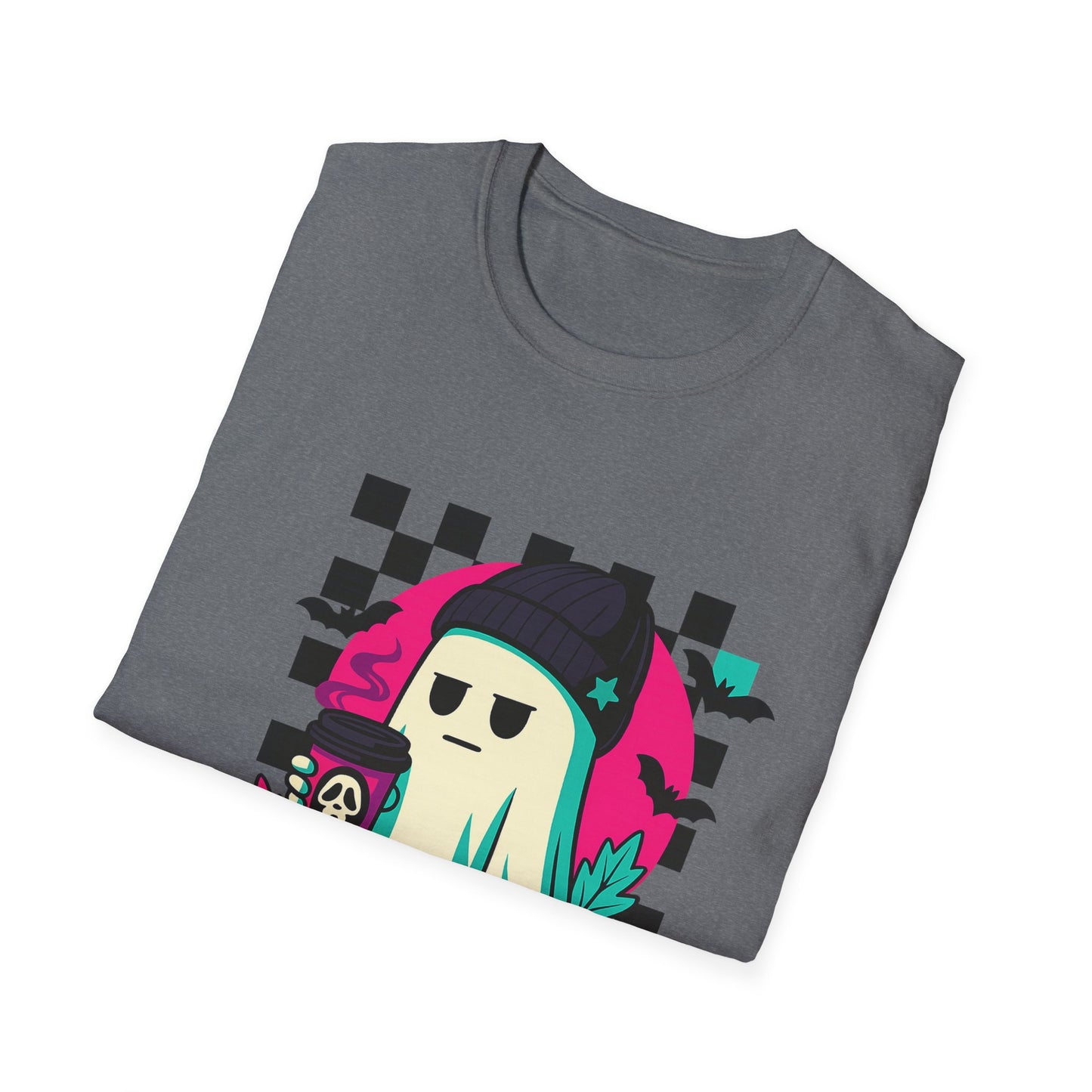 Halloween Ghost T-Shirt, Unisex Softstyle Tee, Spooky Graphic Shirt, Fall Fashion, October Gift, Trick or Treat Apparel