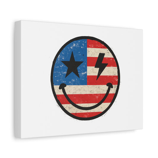 Vintage Americana Canvas Print, Smile Design Wall Art, Retro Home Decor, Patriotic Gift, USA Flag Art