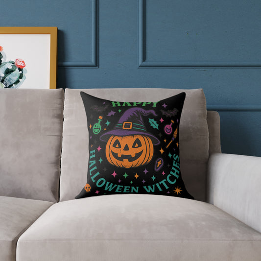 Happy Halloween Witches Pillow, Cozy Fall Decor, Scary Cute Accent Cushion, Witchy Homeware, Halloween Gift Ideas