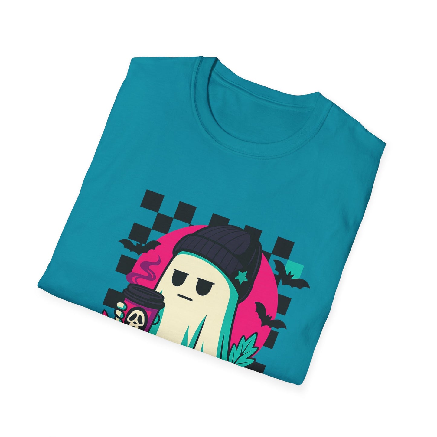 Halloween Ghost T-Shirt, Unisex Softstyle Tee, Spooky Graphic Shirt, Fall Fashion, October Gift, Trick or Treat Apparel