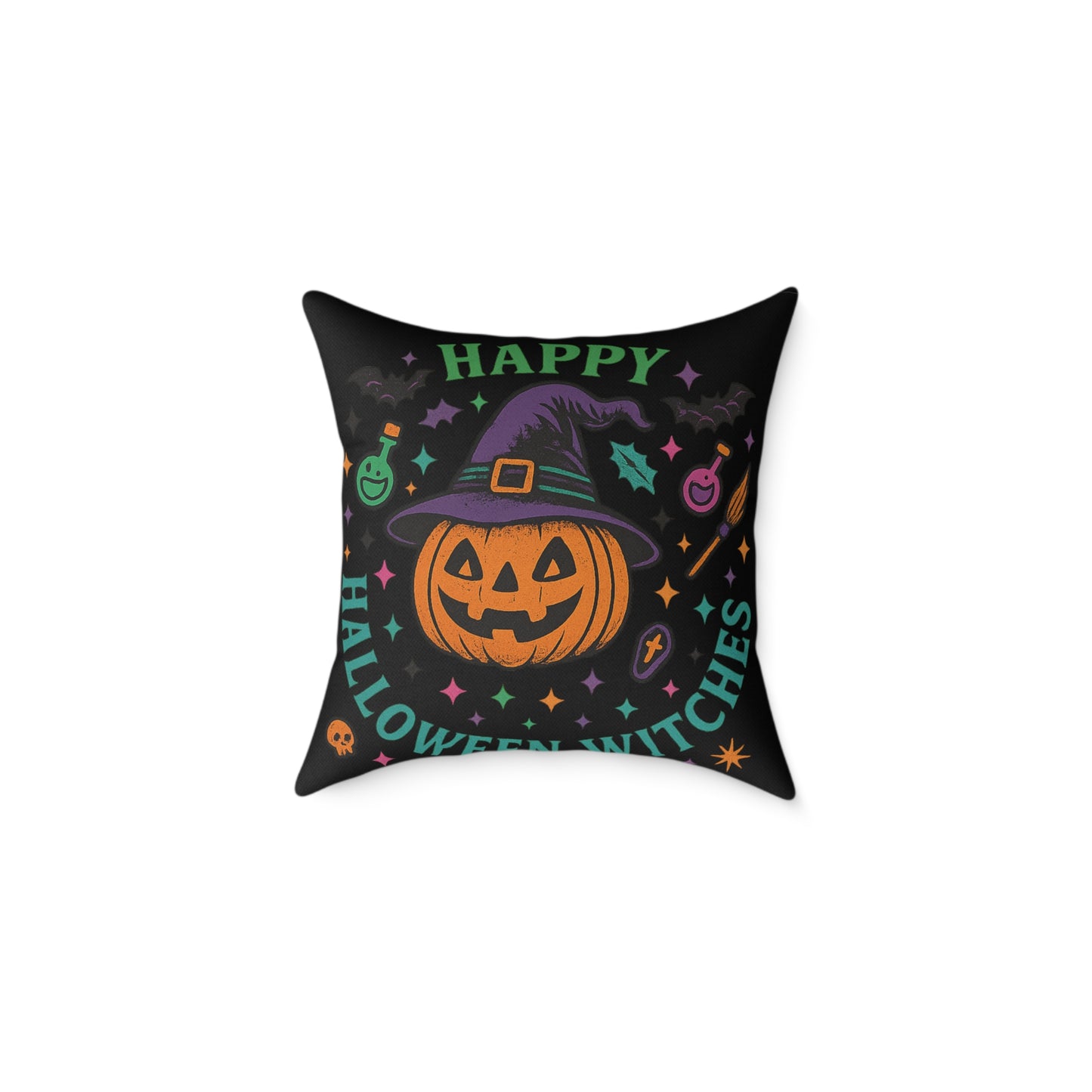 Happy Halloween Witches Pillow, Cozy Fall Decor, Scary Cute Accent Cushion, Witchy Homeware, Halloween Gift Ideas