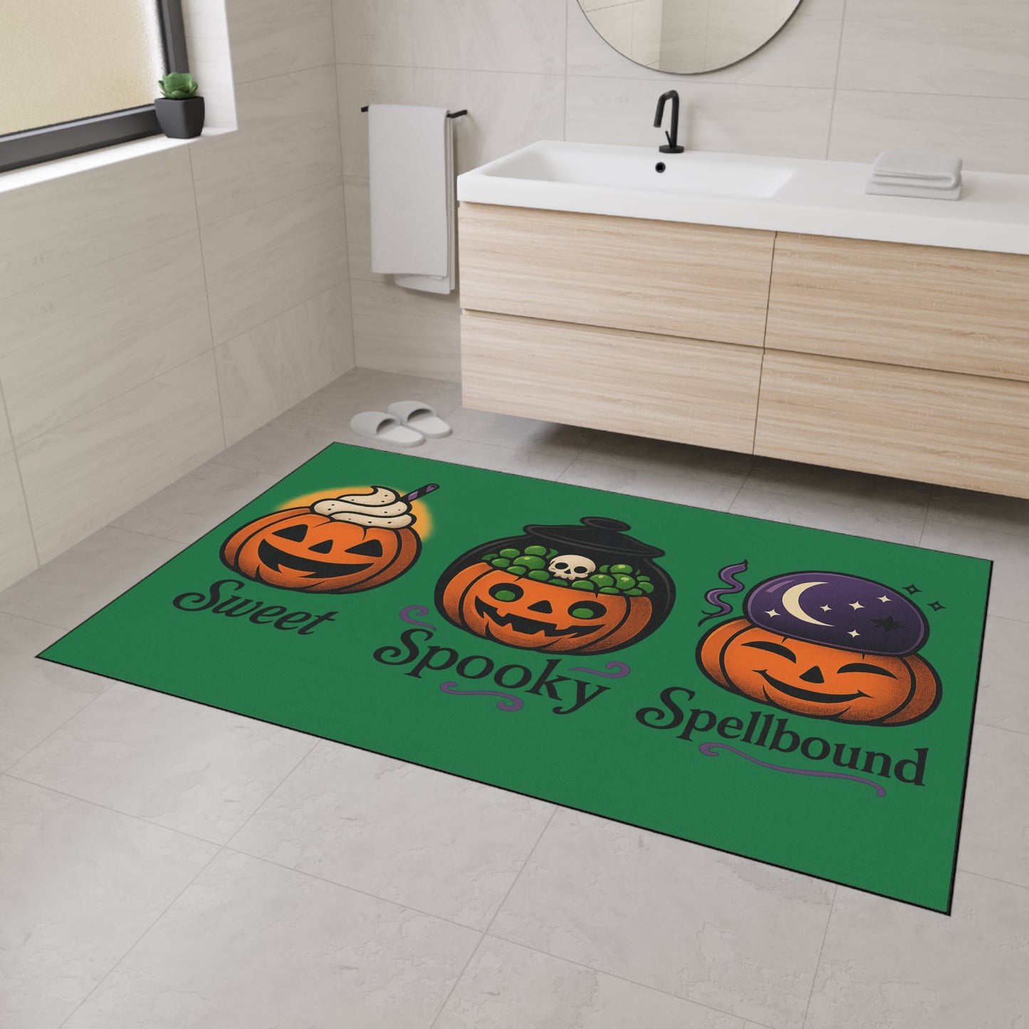 Halloween-Themed Heavy Duty Floor Mat, Sweet Spooky Spellbound Pumpkin Decor, Durable Indoor Welcome Mat, Festive Home Entrance Rug, [...]