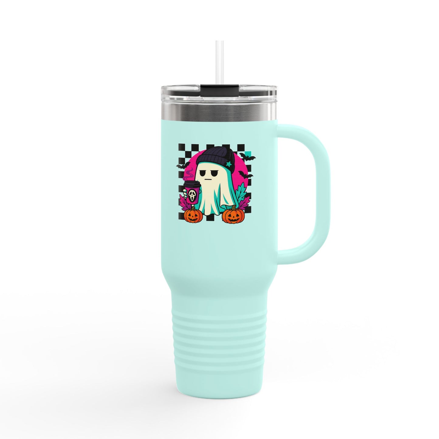 Insulated Travel Mug with Fun Halloween Ghost Design, Perfect for Fall, Coffee Lovers, Travel, Gifts, Party Favors, 40oz Drinkware