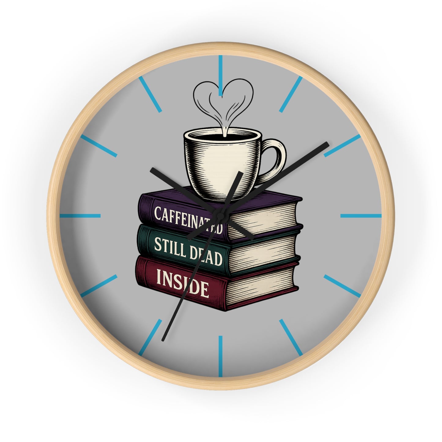 Coffee Lover Wall Clock, Unique Book Decor, Literary Gift for Readers, Caffeine Addict Home Decor, Perfect for Bookworms