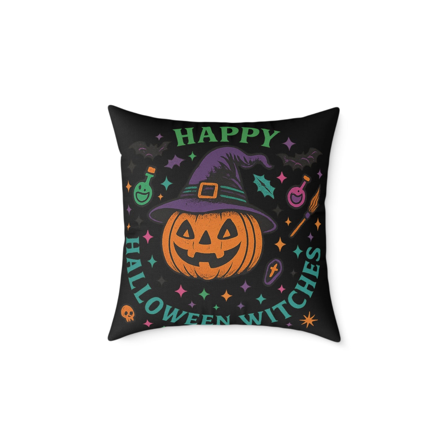 Happy Halloween Witches Pillow, Cozy Fall Decor, Scary Cute Accent Cushion, Witchy Homeware, Halloween Gift Ideas