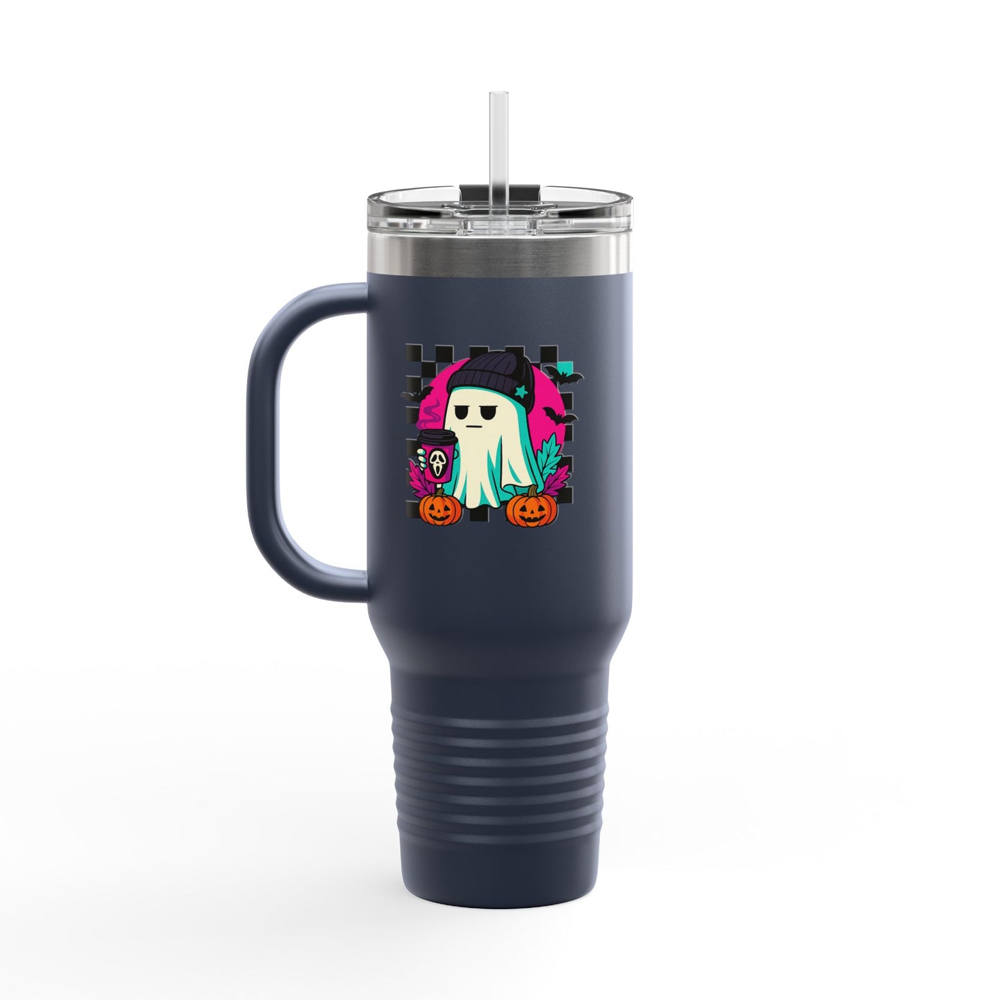 Insulated Travel Mug with Fun Halloween Ghost Design, Perfect for Fall, Coffee Lovers, Travel, Gifts, Party Favors, 40oz Drinkware