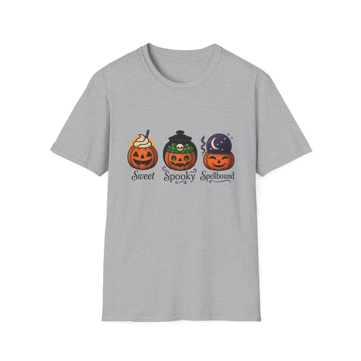 Halloween Themed T-Shirt, Sweet Spooky Spellbound Tee, Fall Fashion, Pumpkin Halloween Shirt, Casual Costume Top, Unisex Shirt