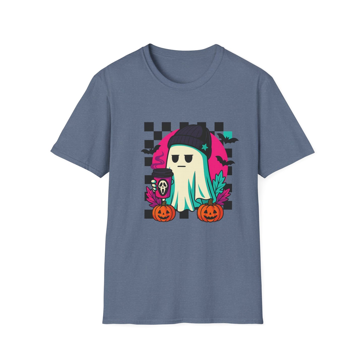 Halloween Ghost T-Shirt, Unisex Softstyle Tee, Spooky Graphic Shirt, Fall Fashion, October Gift, Trick or Treat Apparel