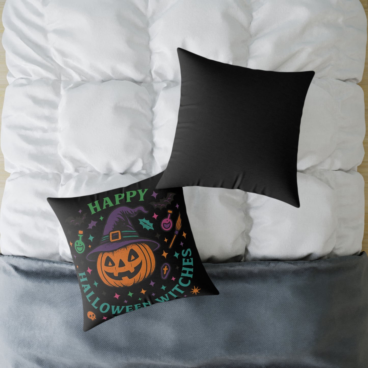 Happy Halloween Witches Pillow, Cozy Fall Decor, Scary Cute Accent Cushion, Witchy Homeware, Halloween Gift Ideas