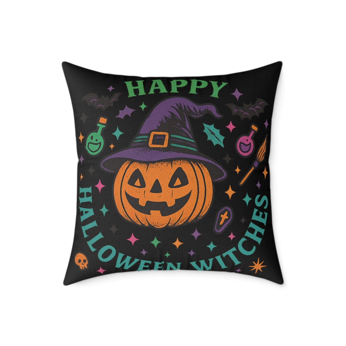 Happy Halloween Witches Pillow, Cozy Fall Decor, Scary Cute Accent Cushion, Witchy Homeware, Halloween Gift Ideas