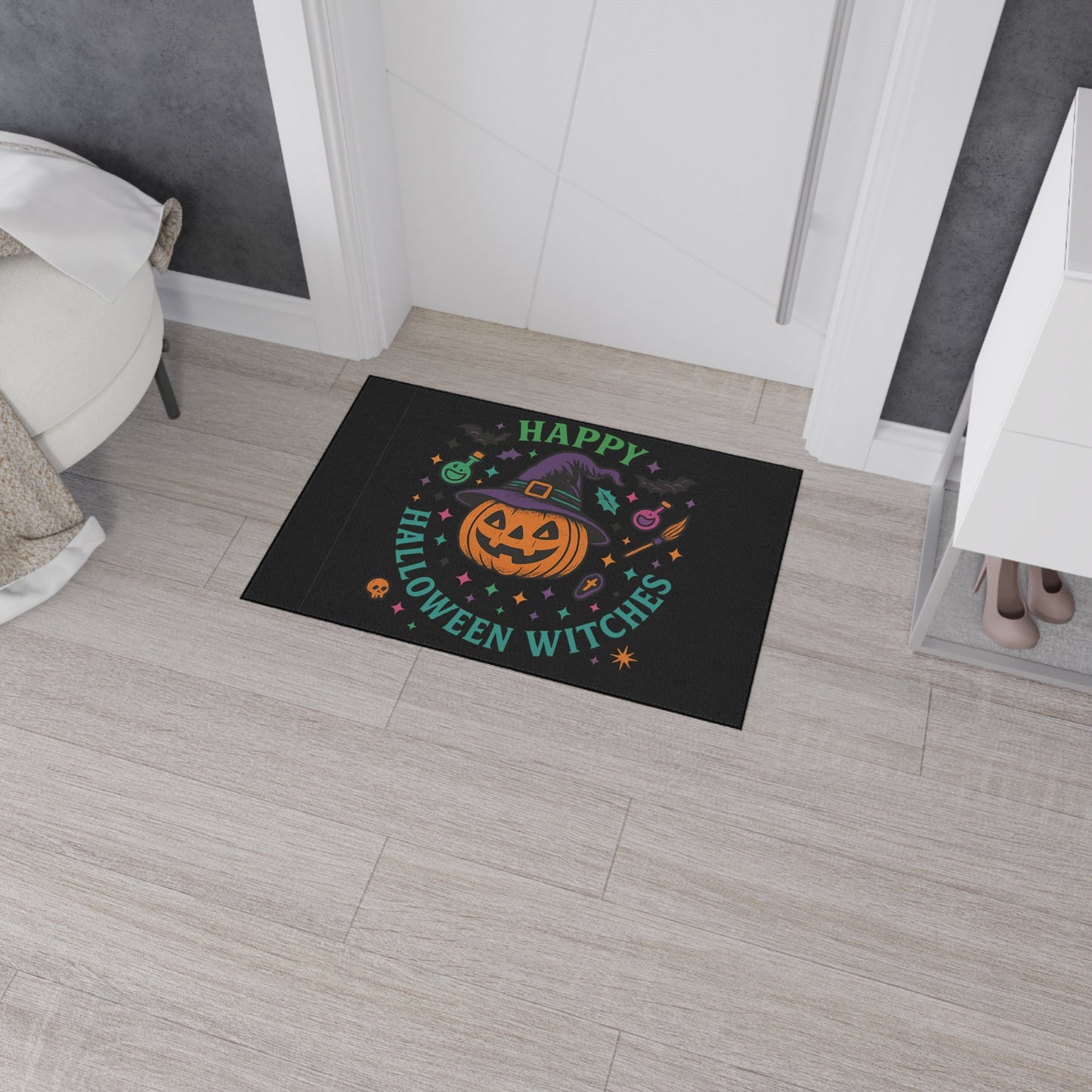 Halloween Floor Mat, Happy Halloween Witches Rug, Spooky Decor, Witchy Home Welcome Mat, Fall Harvest Entrance Mat, Autumn Festival