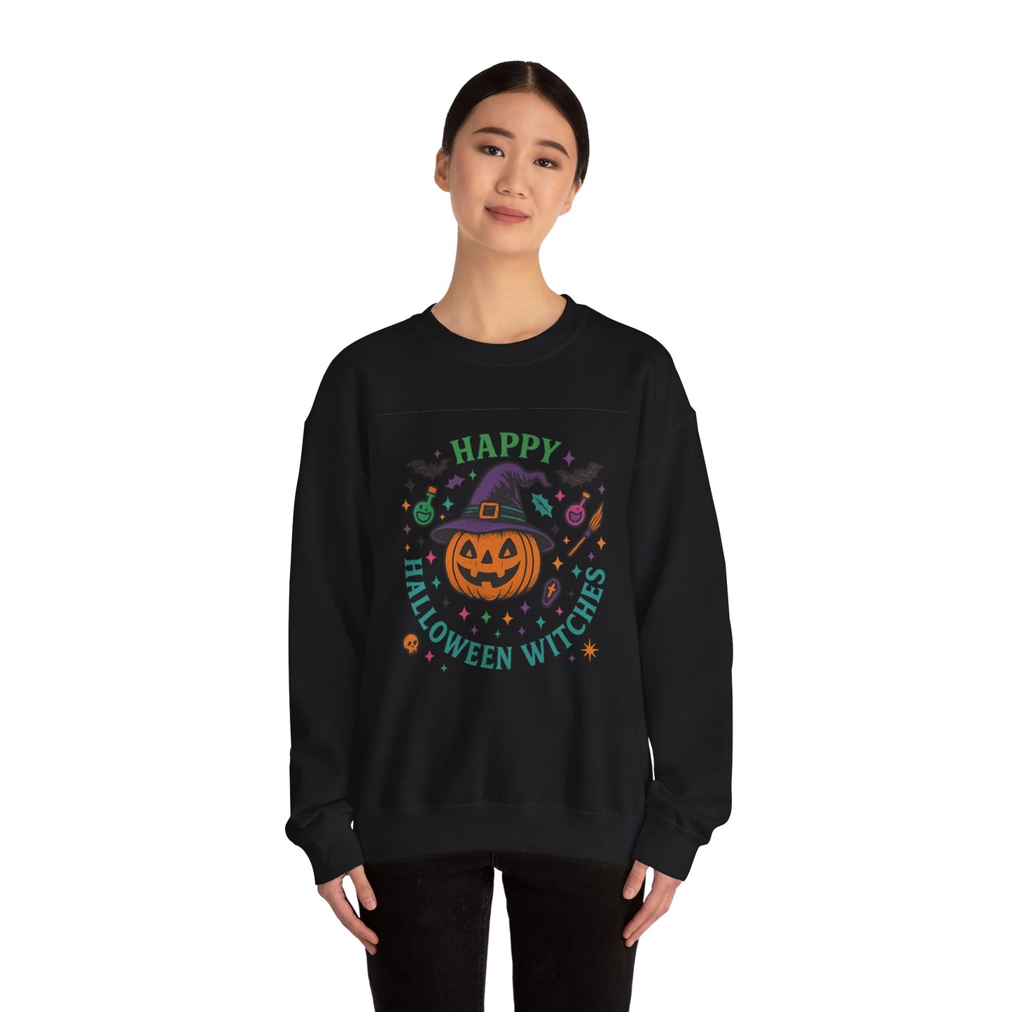 Happy Halloween Witches Sweatshirt, Unisex Cozy Crewneck, Spooky Season Apparel, Fall Fashion, Halloween Gift Idea, Pumpkin Design