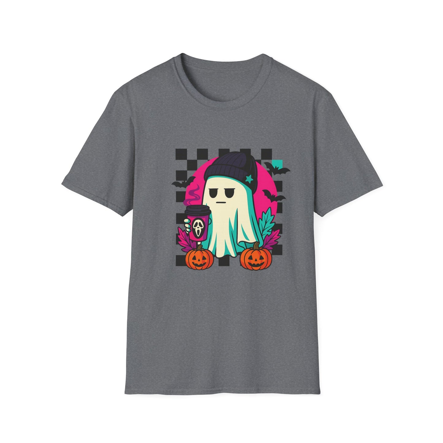 Halloween Ghost T-Shirt, Unisex Softstyle Tee, Spooky Graphic Shirt, Fall Fashion, October Gift, Trick or Treat Apparel