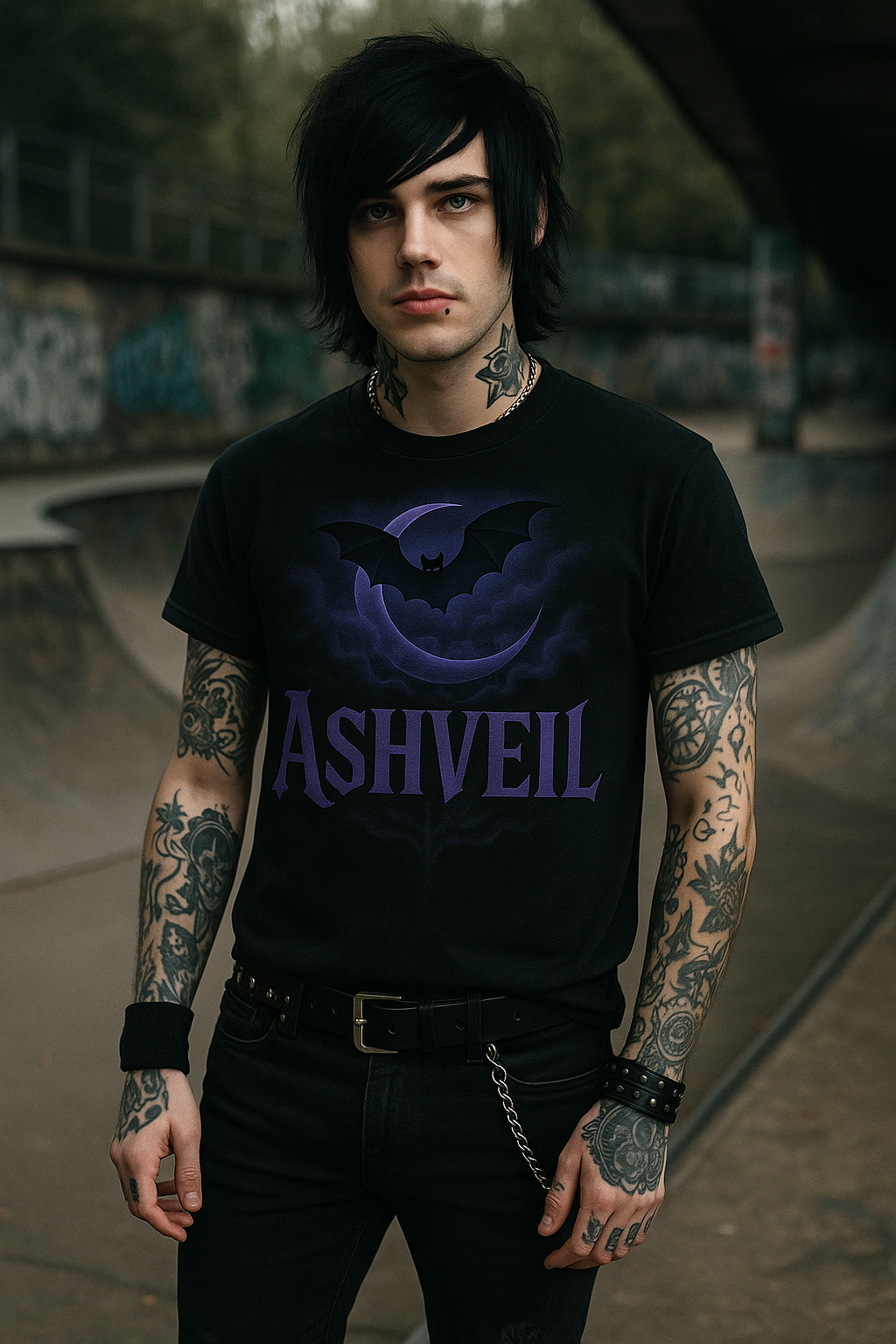 Ashveil Unisex Heavy Cotton Tee, Gothic Graphic Tee, Casual Streetwear, Festival T-Shirt, Unique Gift for Fans, Vintage Style Apparel