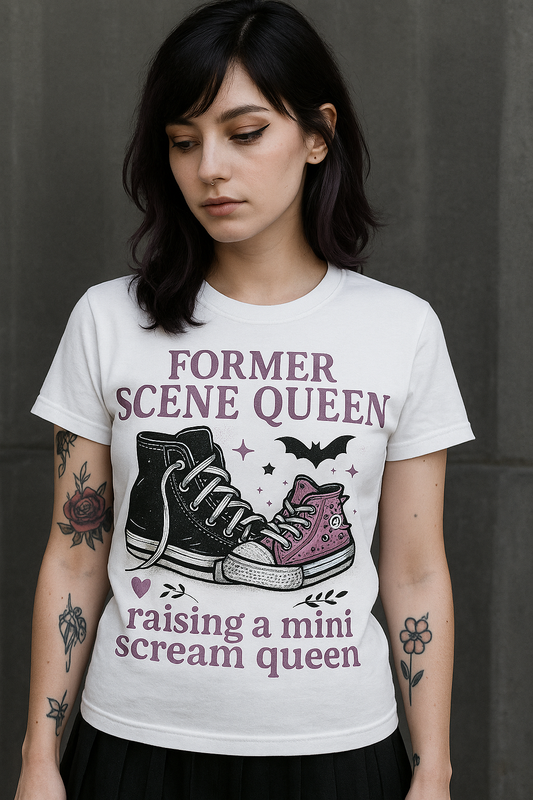 Scene Queen Unisex Tee, Black and Pink Converse Design, Halloween Outfit, Gift for Moms, Fun Graphic Tee, Casual Wear