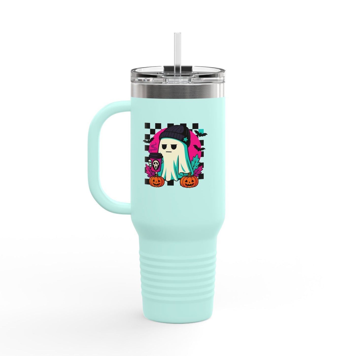 Insulated Travel Mug with Fun Halloween Ghost Design, Perfect for Fall, Coffee Lovers, Travel, Gifts, Party Favors, 40oz Drinkware
