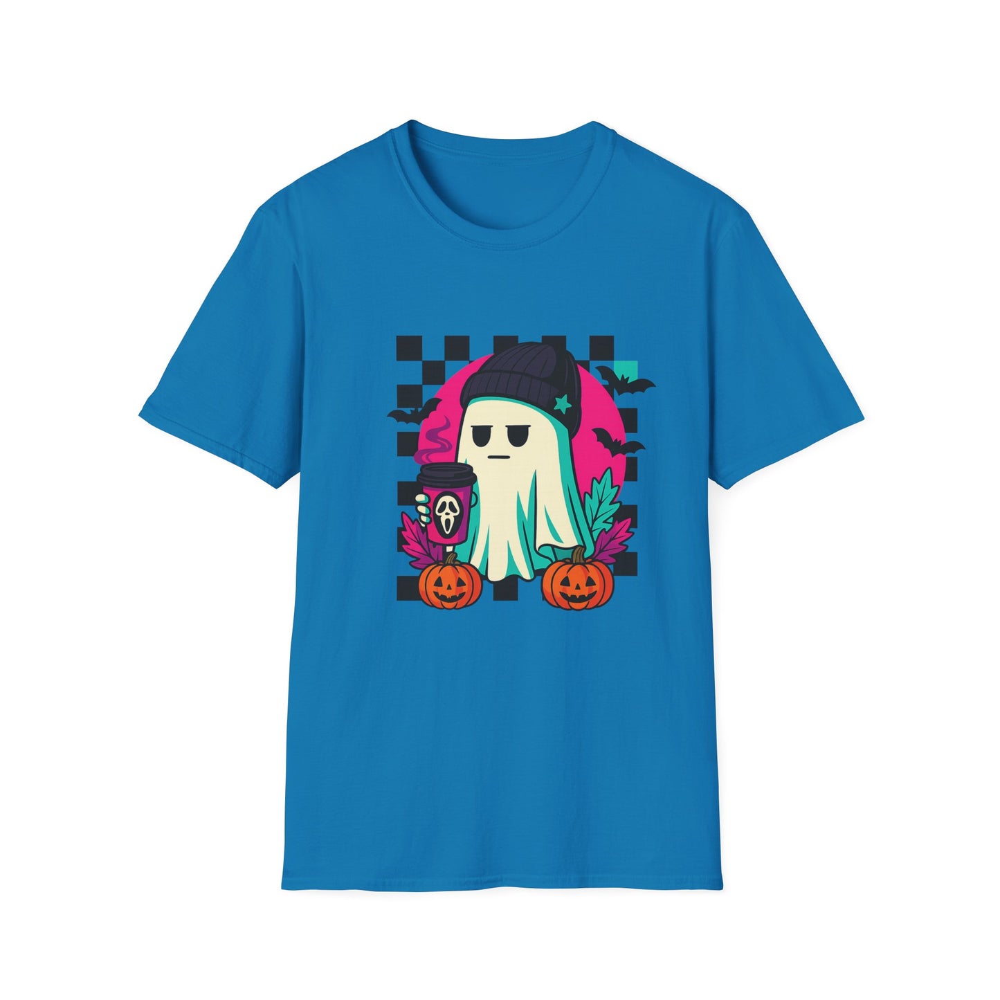 Halloween Ghost T-Shirt, Unisex Softstyle Tee, Spooky Graphic Shirt, Fall Fashion, October Gift, Trick or Treat Apparel