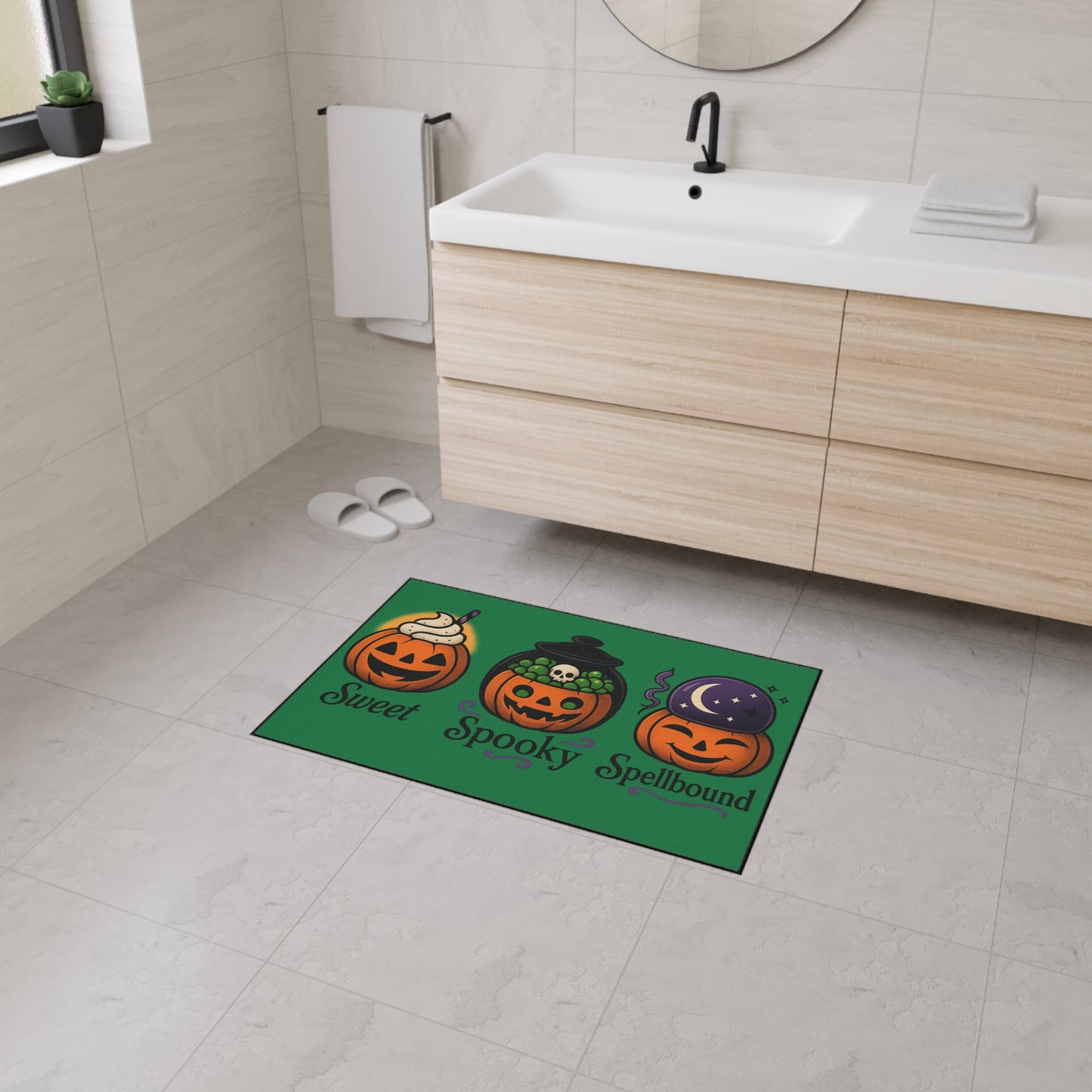 Halloween-Themed Heavy Duty Floor Mat, Sweet Spooky Spellbound Pumpkin Decor, Durable Indoor Welcome Mat, Festive Home Entrance Rug, [...]