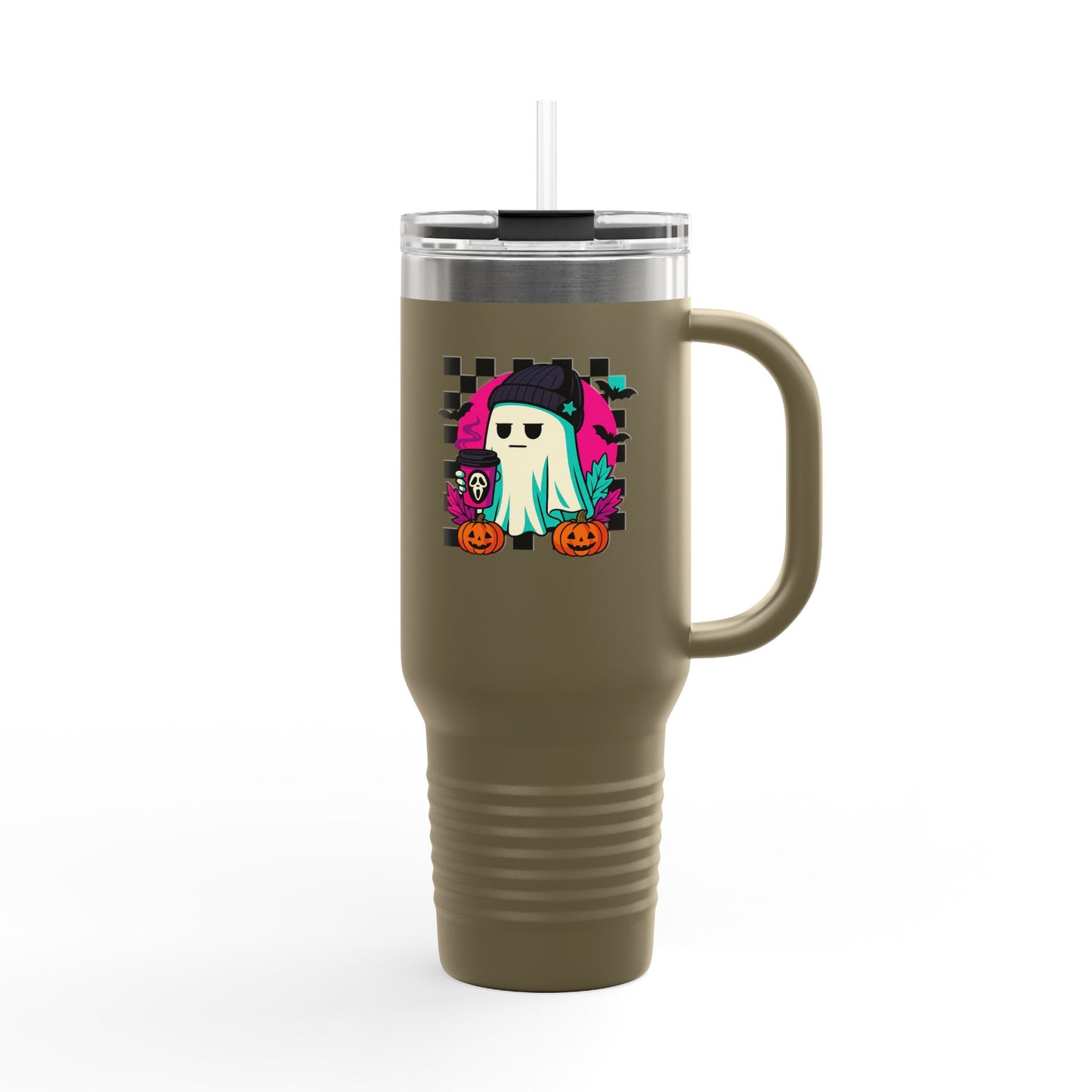 Insulated Travel Mug with Fun Halloween Ghost Design, Perfect for Fall, Coffee Lovers, Travel, Gifts, Party Favors, 40oz Drinkware
