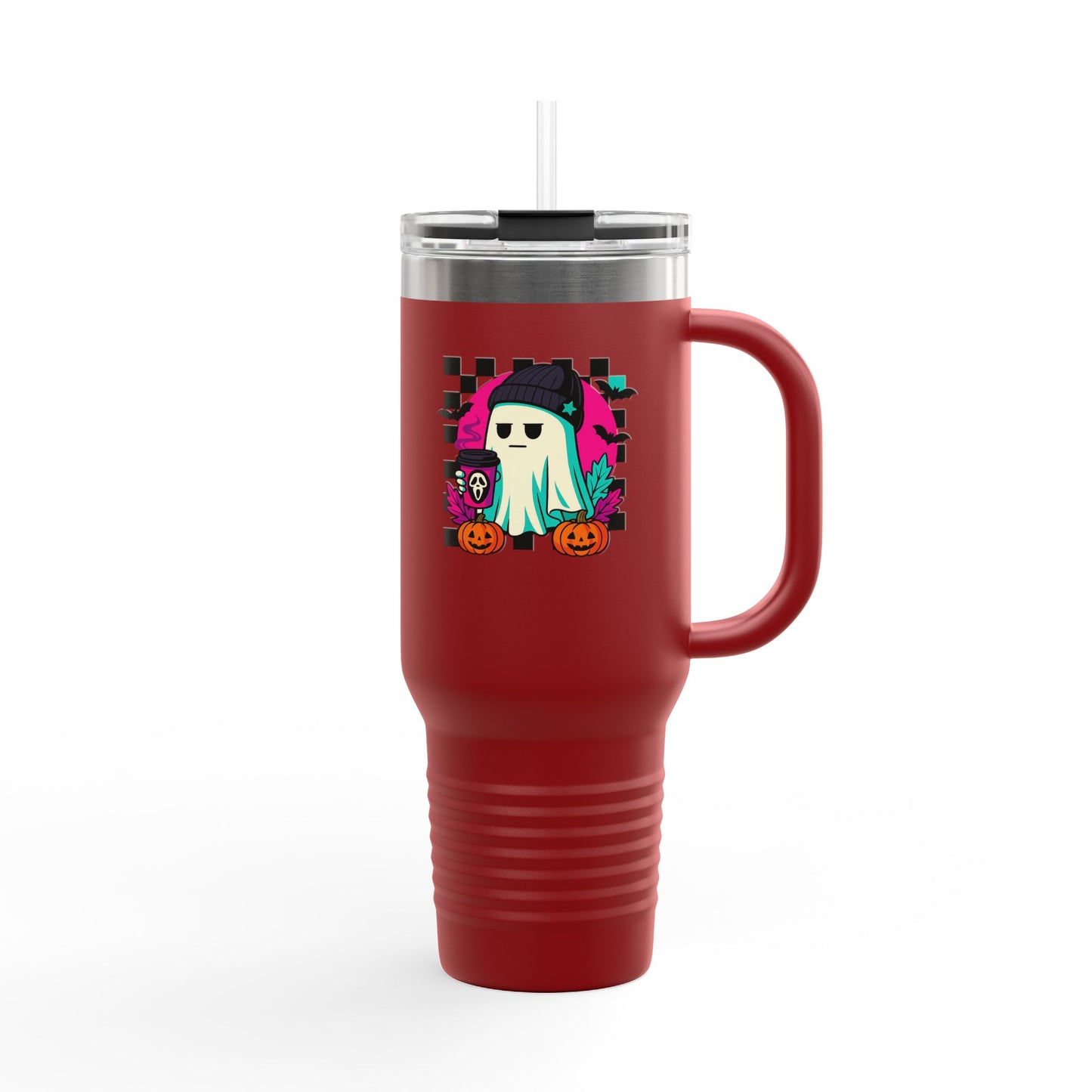 Insulated Travel Mug with Fun Halloween Ghost Design, Perfect for Fall, Coffee Lovers, Travel, Gifts, Party Favors, 40oz Drinkware