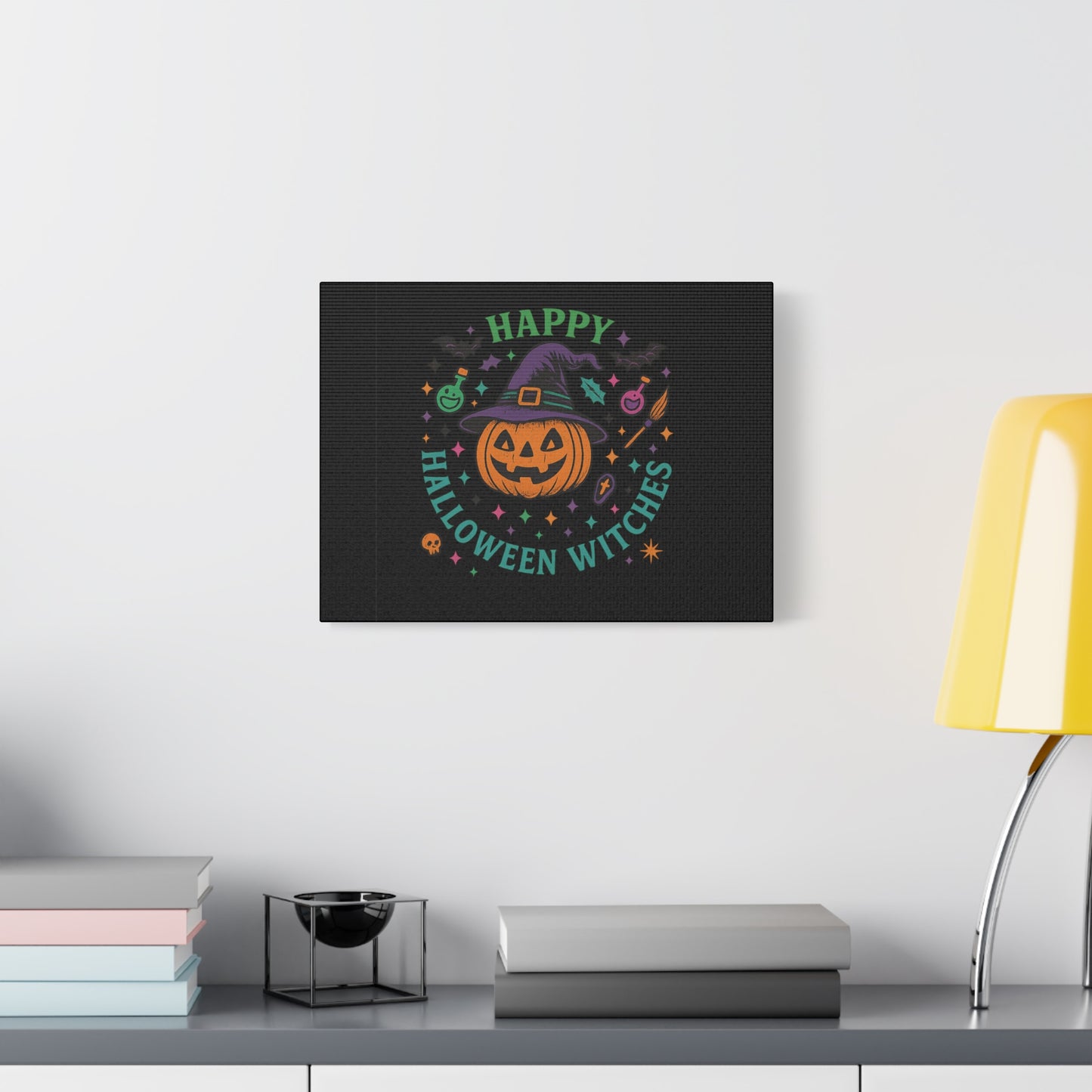 Halloween Witches Canvas Art, Spooky Wall Decor, Pumpkin Print, Witch Decor, Halloween Home Decor, Witchy Art for Fall