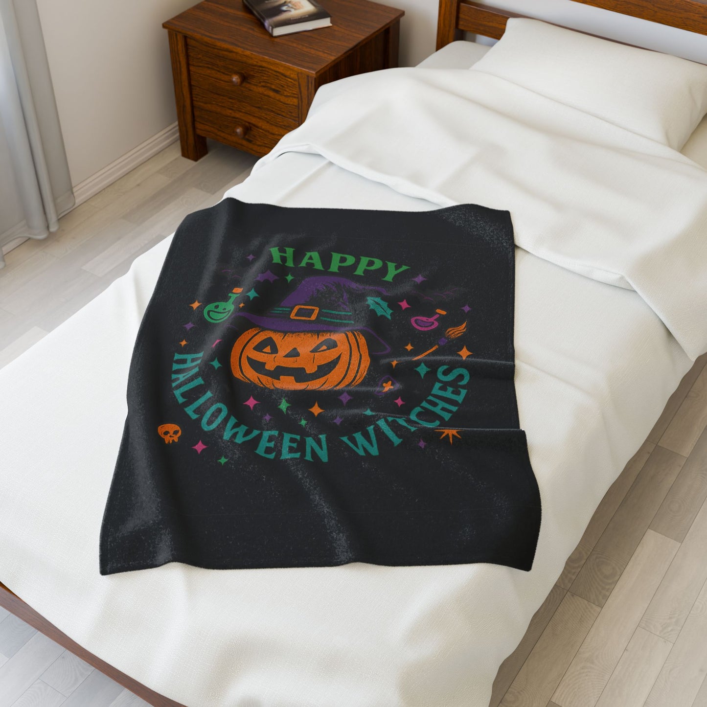 Halloween Witches Plush Blanket, Cozy Decor, Gift for Fall Celebrations, Spooky Home Accessory, Perfect for Trick or Treating