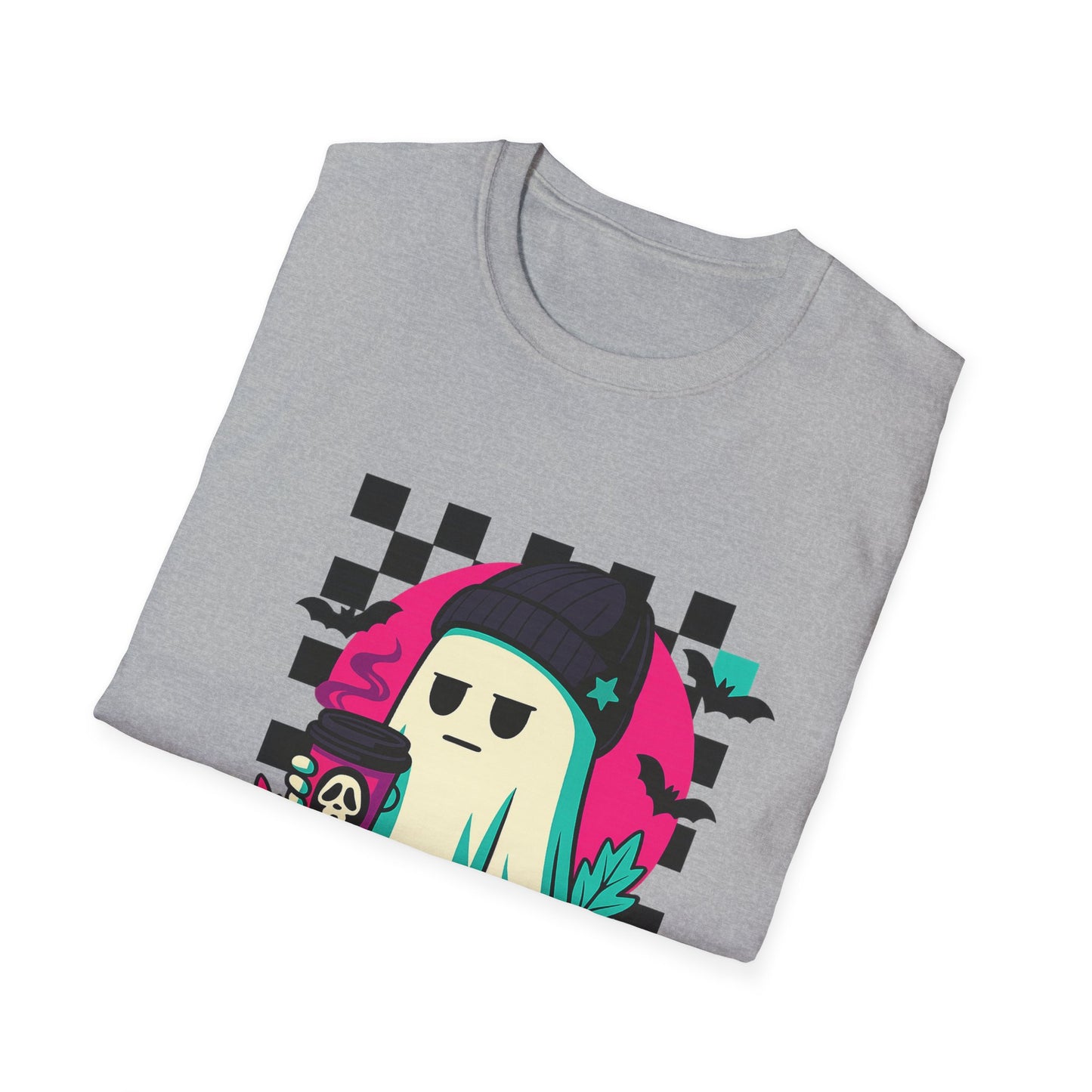 Halloween Ghost T-Shirt, Unisex Softstyle Tee, Spooky Graphic Shirt, Fall Fashion, October Gift, Trick or Treat Apparel
