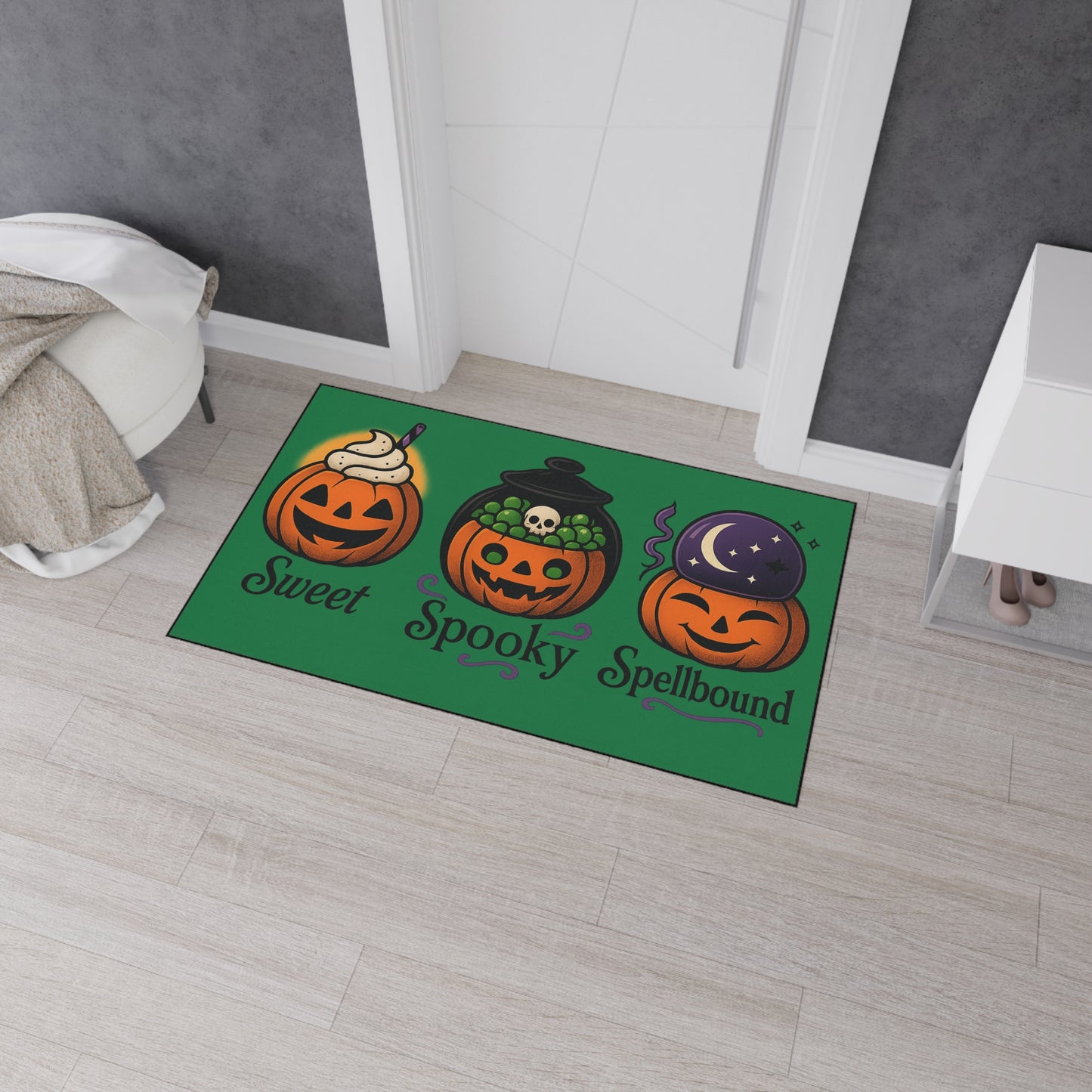 Halloween-Themed Heavy Duty Floor Mat, Sweet Spooky Spellbound Pumpkin Decor, Durable Indoor Welcome Mat, Festive Home Entrance Rug, [...]