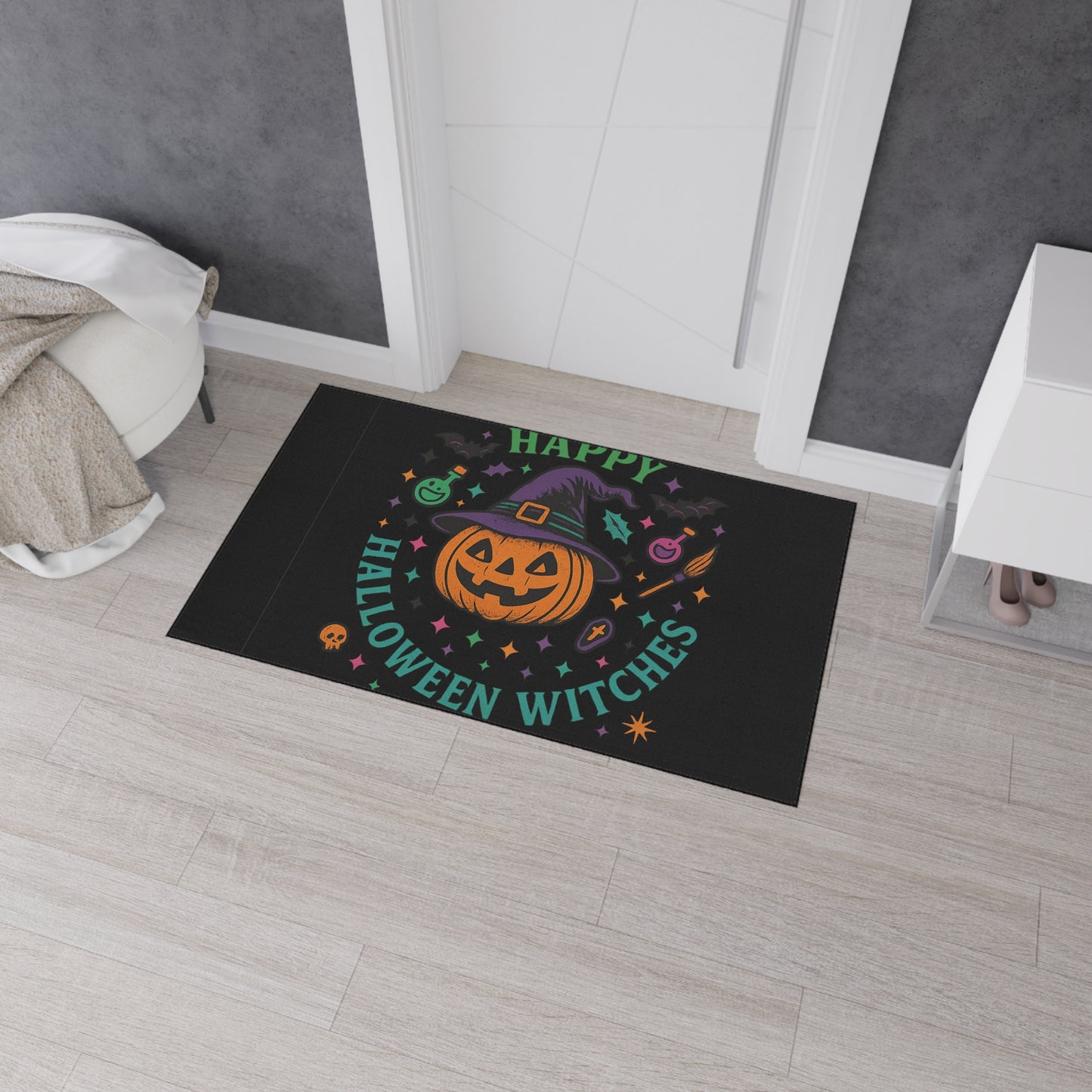 Halloween Floor Mat, Happy Halloween Witches Rug, Spooky Decor, Witchy Home Welcome Mat, Fall Harvest Entrance Mat, Autumn Festival