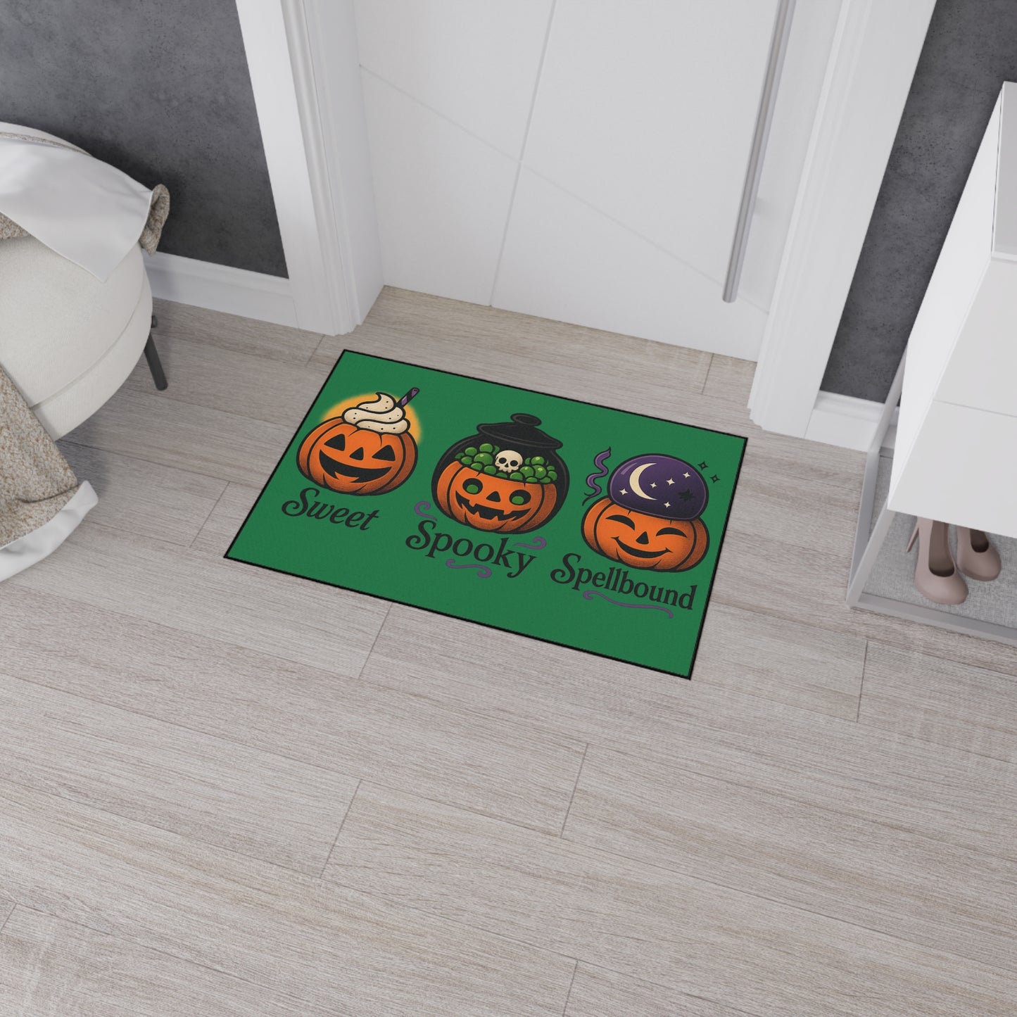 Halloween-Themed Heavy Duty Floor Mat, Sweet Spooky Spellbound Pumpkin Decor, Durable Indoor Welcome Mat, Festive Home Entrance Rug, [...]