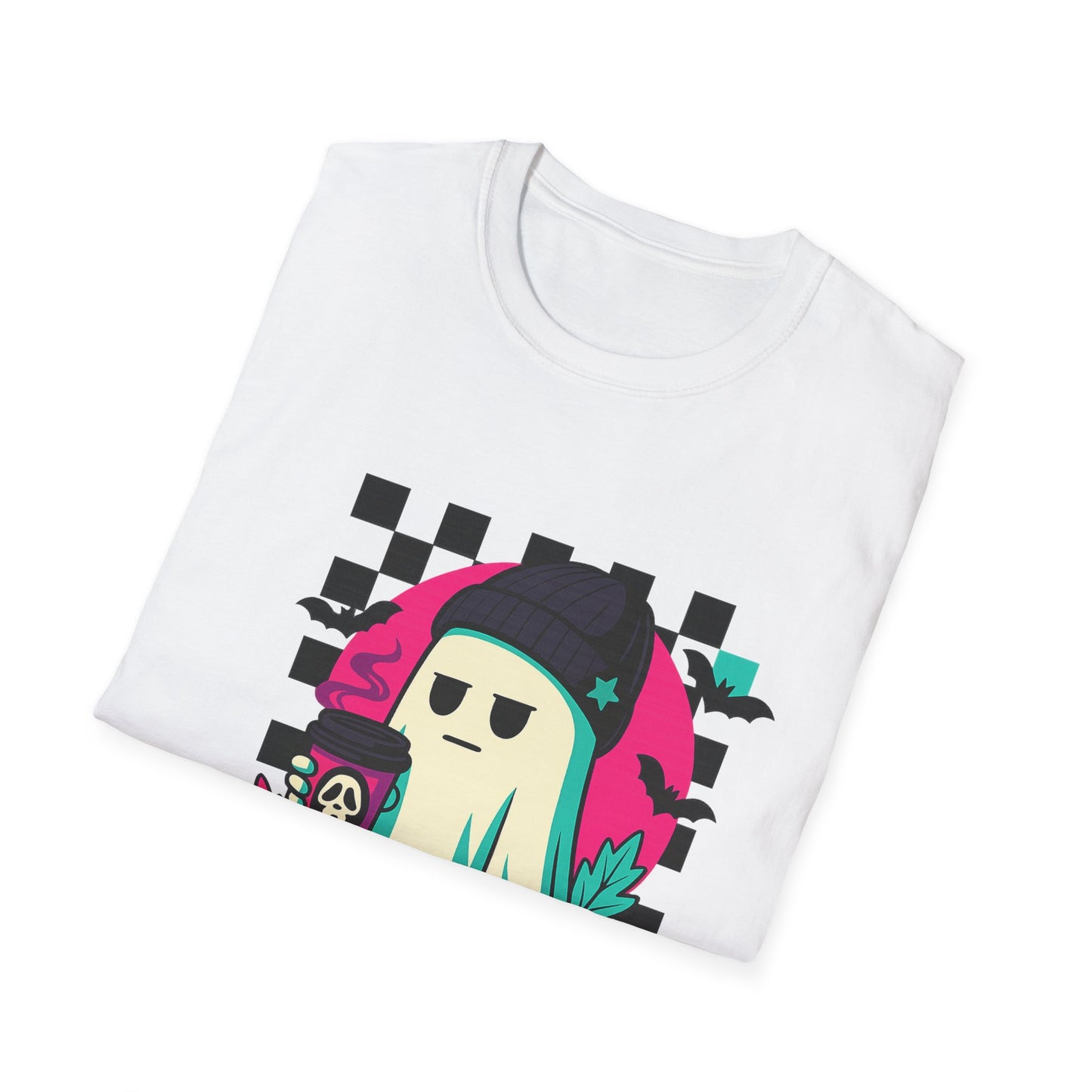 Halloween Ghost T-Shirt, Unisex Softstyle Tee, Spooky Graphic Shirt, Fall Fashion, October Gift, Trick or Treat Apparel