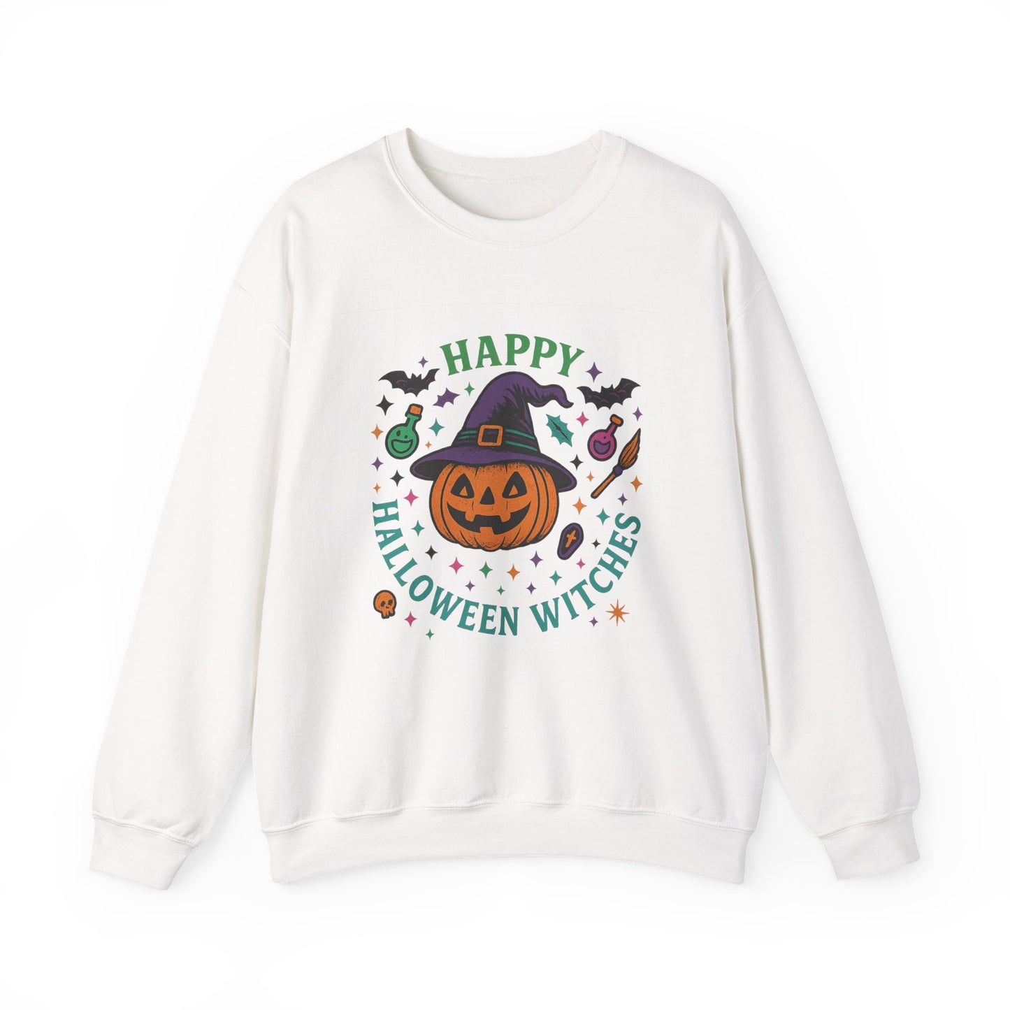 Happy Halloween Witches Sweatshirt, Unisex Cozy Crewneck, Spooky Season Apparel, Fall Fashion, Halloween Gift Idea, Pumpkin Design