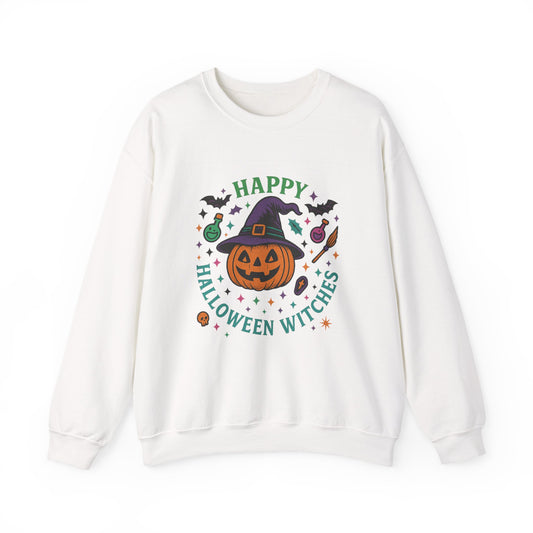 Happy Halloween Witches Sweatshirt, Unisex Cozy Crewneck, Spooky Season Apparel, Fall Fashion, Halloween Gift Idea, Pumpkin Design