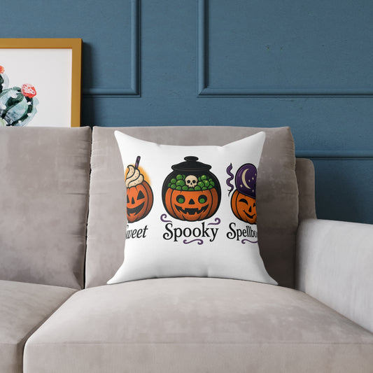 Halloween-Themed Square Poly Canvas Pillow, Spooky Decor, Sweet Spooky Spellbound, Fall Pillow, Halloween Home Accent