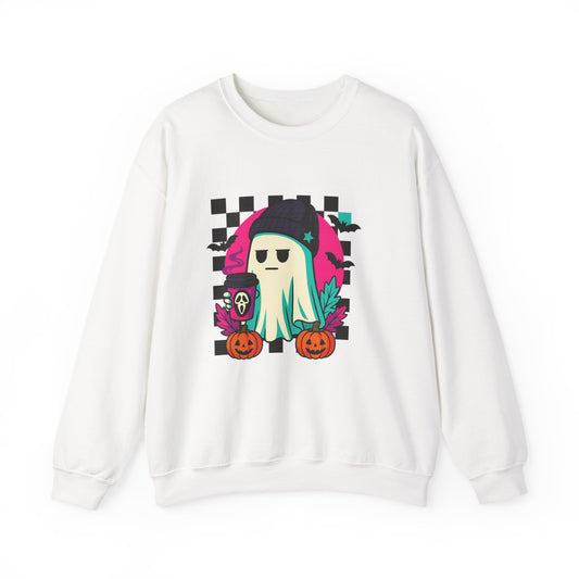 Halloween Ghost Crewneck Sweatshirt, Cozy Fall Layers, Unisex Halloween Apparel, Everyday Comfort, Ghostly Vibes, Seasonal Style