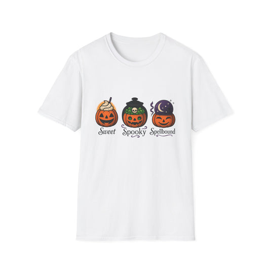 Halloween Themed T-Shirt, Sweet Spooky Spellbound Tee, Fall Fashion, Pumpkin Halloween Shirt, Casual Costume Top, Unisex Shirt