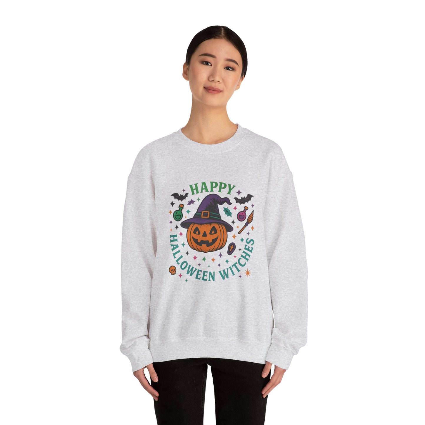 Happy Halloween Witches Sweatshirt, Unisex Cozy Crewneck, Spooky Season Apparel, Fall Fashion, Halloween Gift Idea, Pumpkin Design