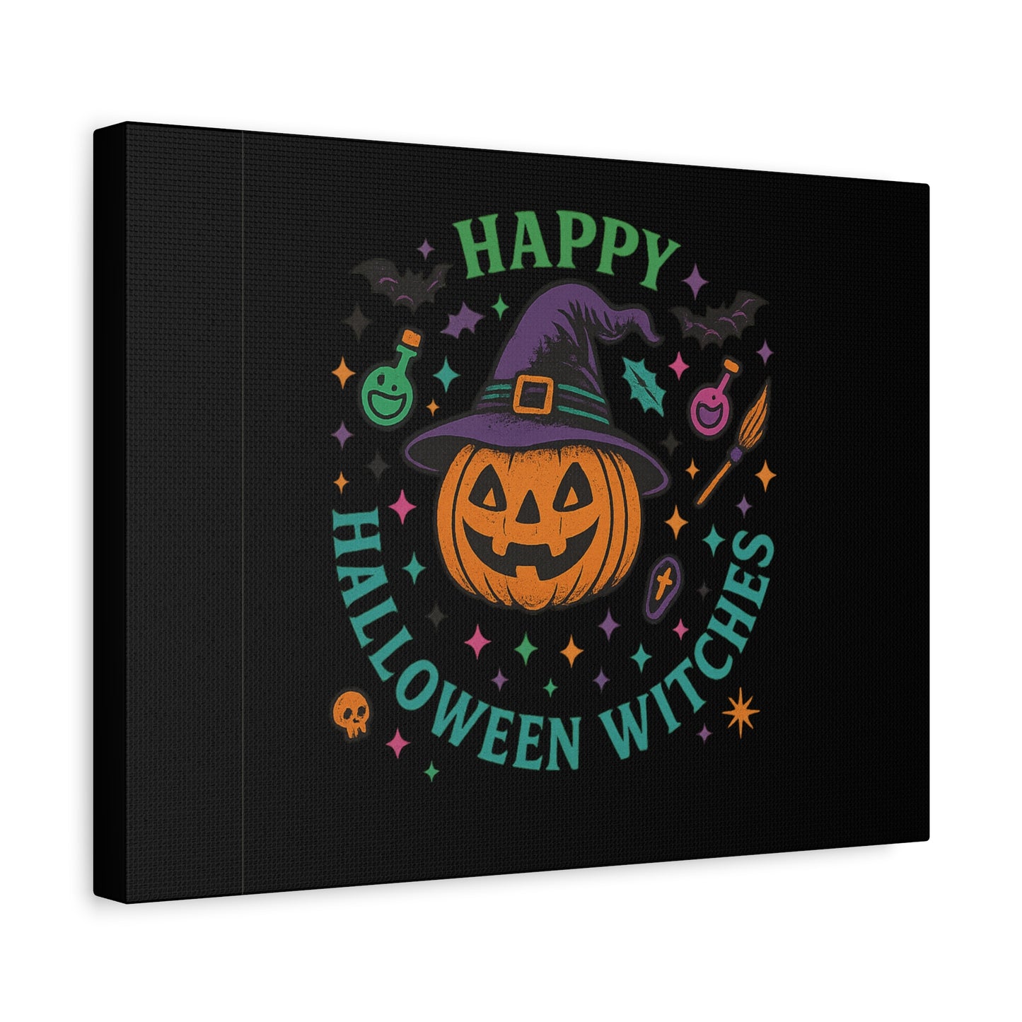 Halloween Witches Canvas Art, Spooky Wall Decor, Pumpkin Print, Witch Decor, Halloween Home Decor, Witchy Art for Fall