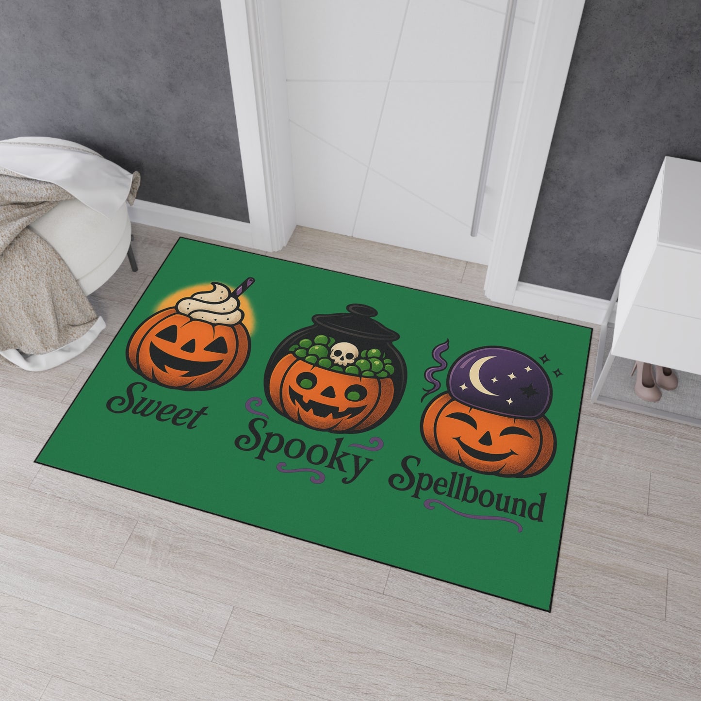 Halloween-Themed Heavy Duty Floor Mat, Sweet Spooky Spellbound Pumpkin Decor, Durable Indoor Welcome Mat, Festive Home Entrance Rug, [...]