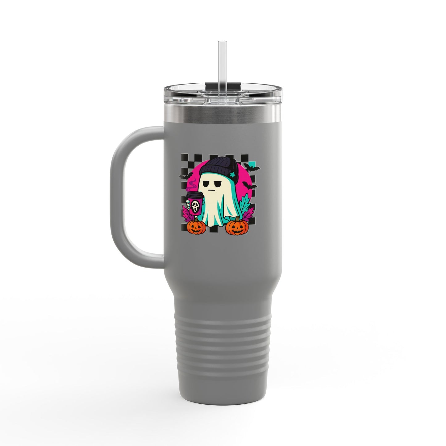 Insulated Travel Mug with Fun Halloween Ghost Design, Perfect for Fall, Coffee Lovers, Travel, Gifts, Party Favors, 40oz Drinkware