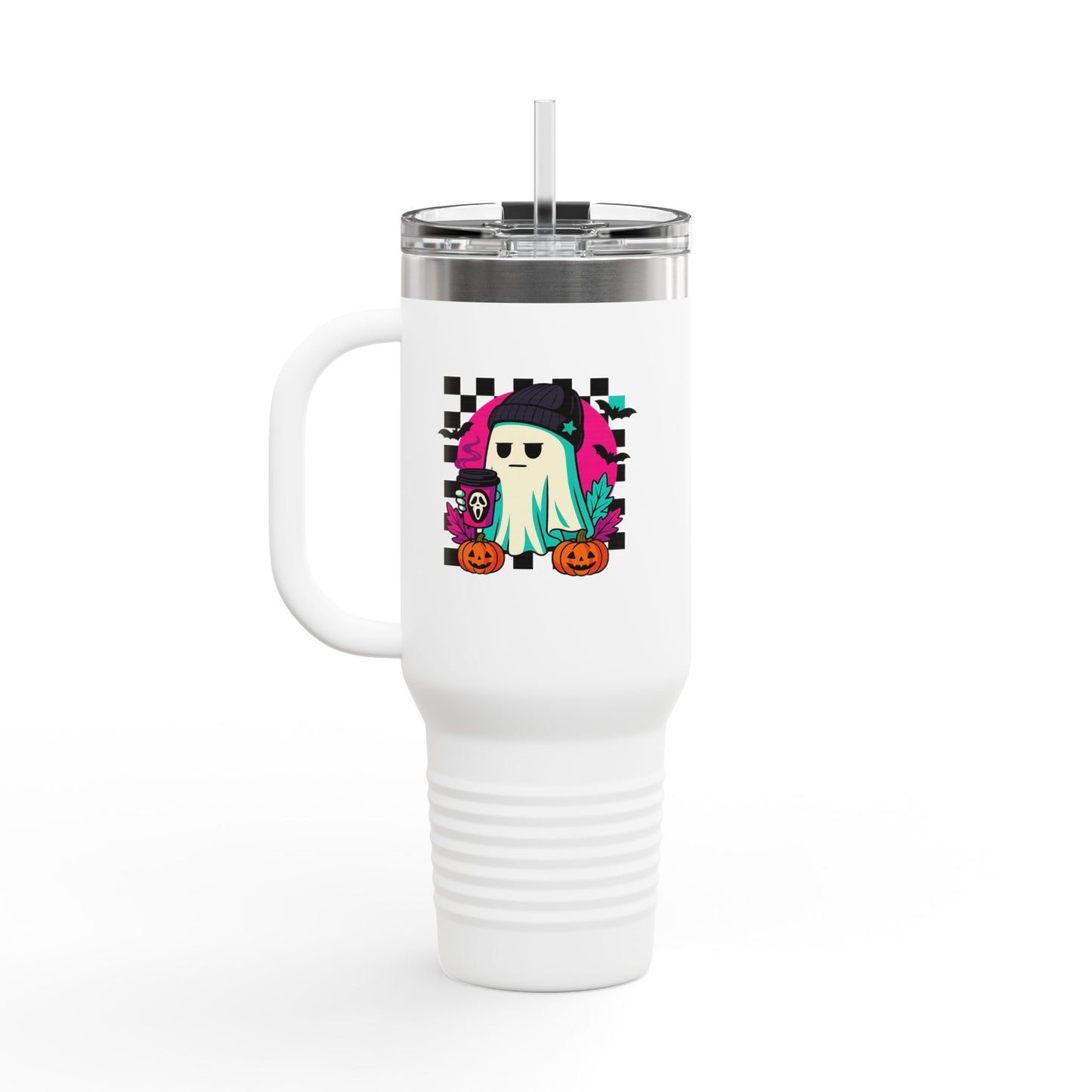 Insulated Travel Mug with Fun Halloween Ghost Design, Perfect for Fall, Coffee Lovers, Travel, Gifts, Party Favors, 40oz Drinkware