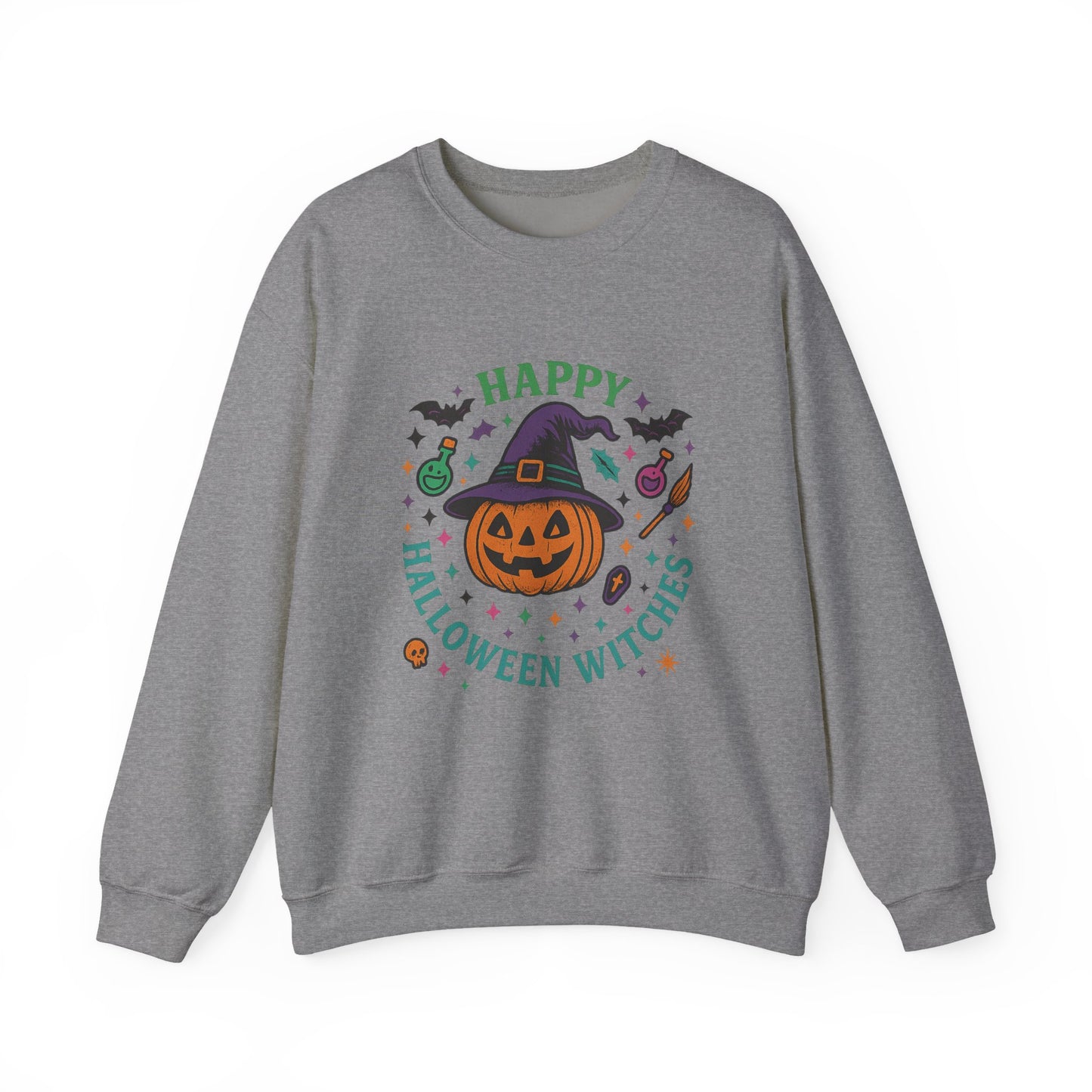 Happy Halloween Witches Sweatshirt, Unisex Cozy Crewneck, Spooky Season Apparel, Fall Fashion, Halloween Gift Idea, Pumpkin Design
