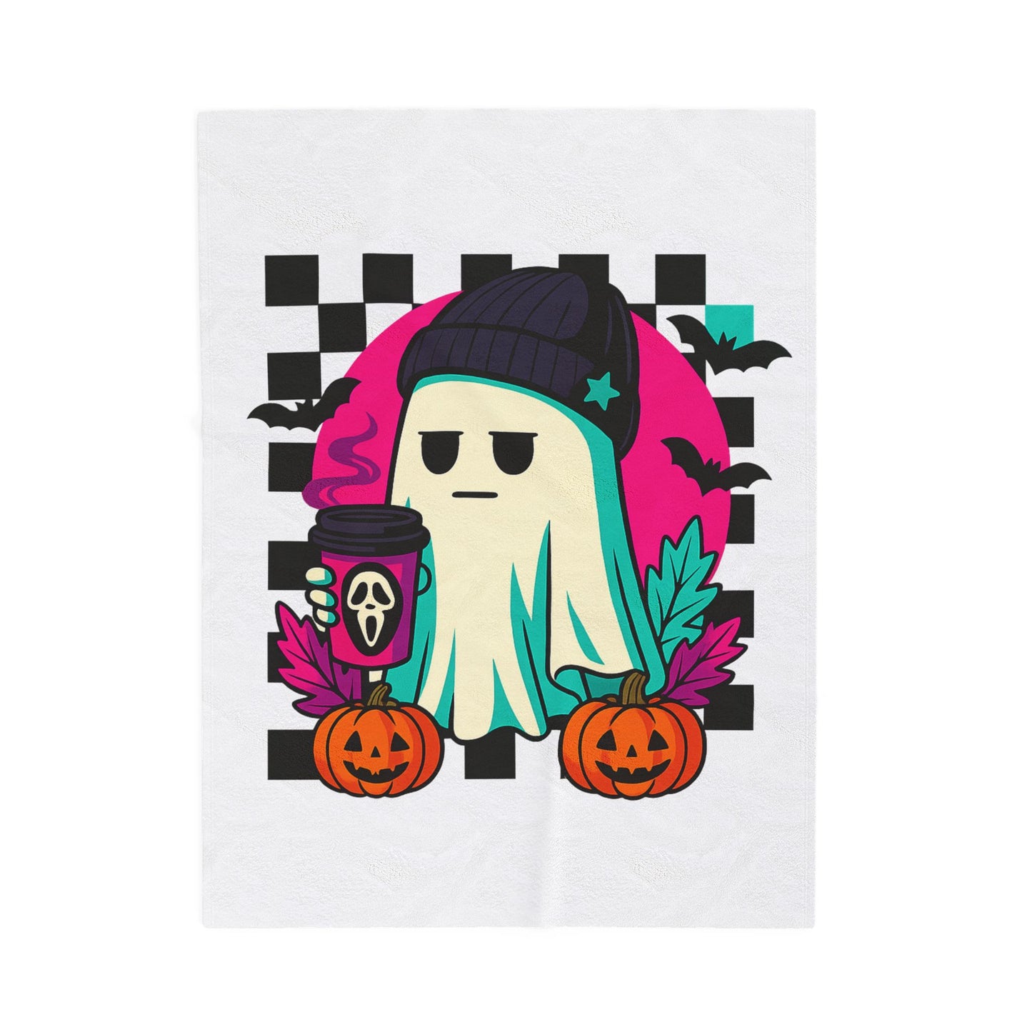 Ghostly Cozy Velveteen Blanket, Halloween Throw, Soft Plush Blanket, Spooky Home Decor, Perfect Gift for Fall